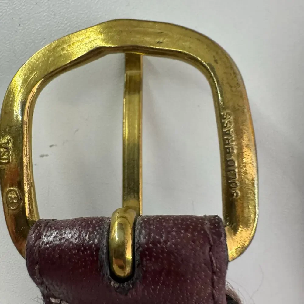 Vintage USA Brown Leather Belt Solid Brass Buckle (38) Flaws
